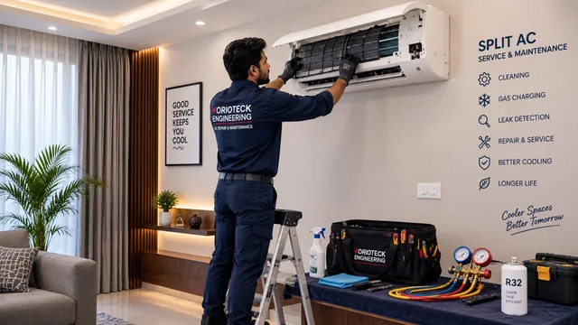 Engineer servicing an air conditioning system