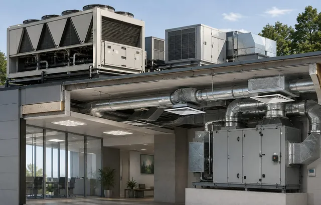 Commercial rooftop HVAC unit installed by Korioteck Engineering
