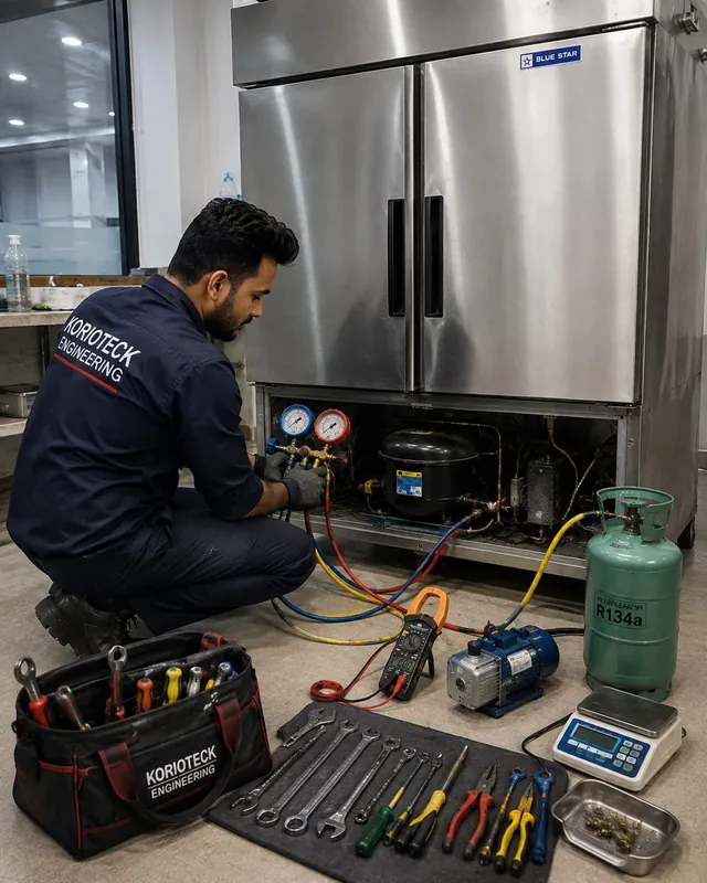 Commercial refrigeration unit serviced by a Korioteck engineer
